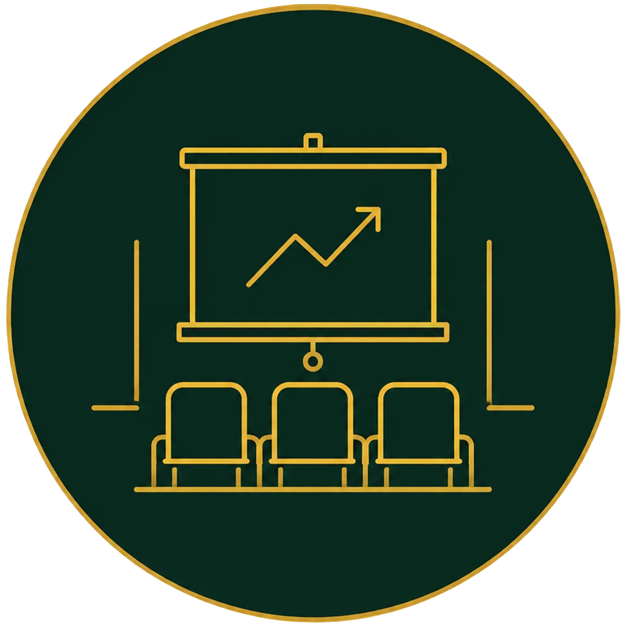 A presentation setup with chairs and a chart, illustrating our commitment to growth and collaboration in the About us section.