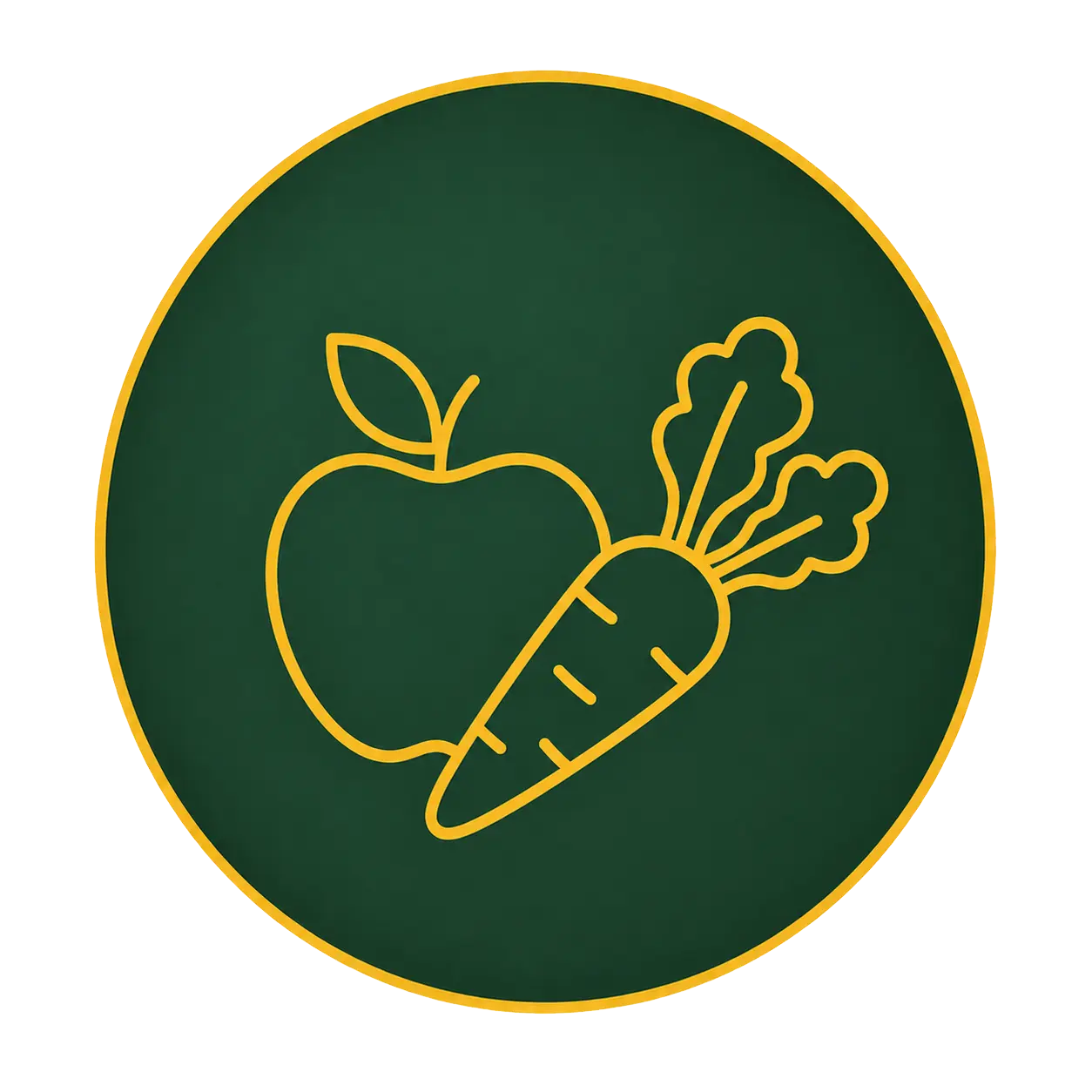 Icon featuring an apple and carrot, symbolizing healthy eating for the Corporate Athlete lifestyle.