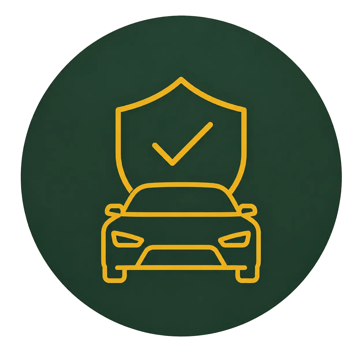 Car insurance protection icon with checkmark symbol on shield above vehicle outline.