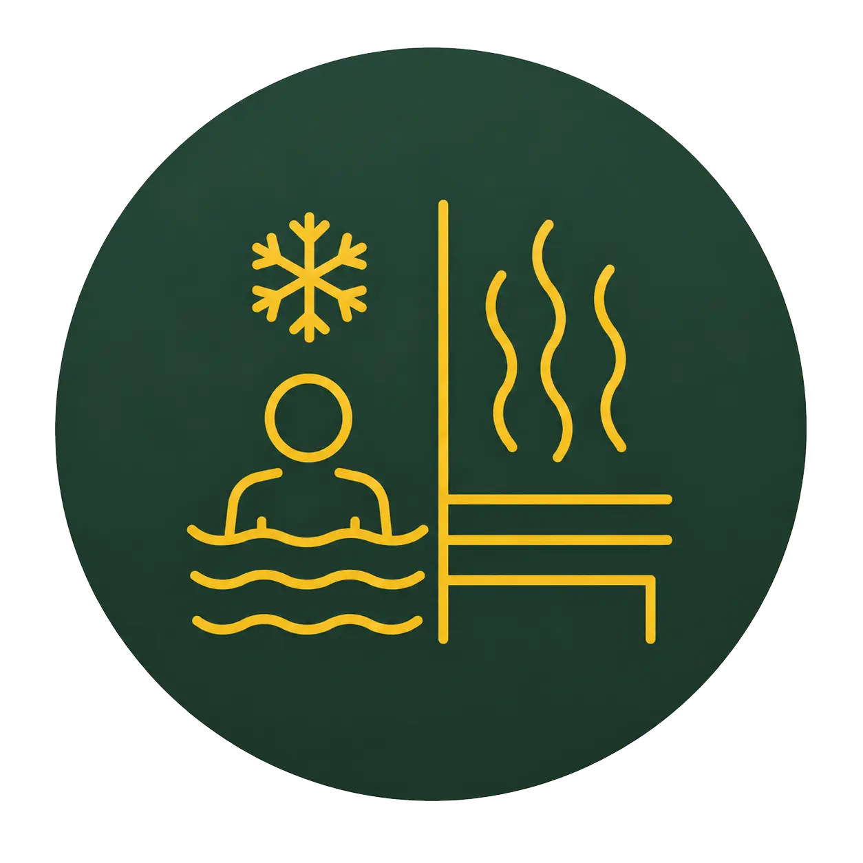Spa icon showing person in hot tub with snowflake and heat waves, representing indoor pool and sauna facilities.